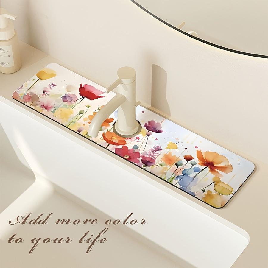 1Pcs Floral Starfis Faucet Absorbent Mat, Drainage Pad, Kitchen Sink, Countertop Drain Pad, Diatomaceous Mud Washbasin, Cuttable Quick Drying Pad