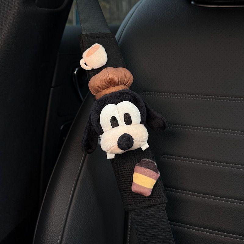

Authentic Car Seatbelt Shoulder Pad Protective Cover with Cute Decorative Design, Anti-Wear, Anti-Neck-Strangling, Gift for Girls Coffee Cap Goofy Head-Black Shoulder Pads