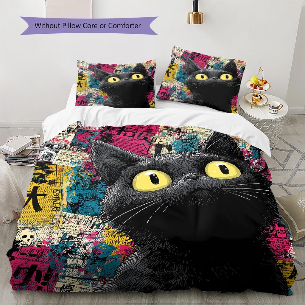 Cat Head Pattern Bedding Quilt Set Home Decoration Gift (1 * duvet cover + 2 * pillowcase without core)