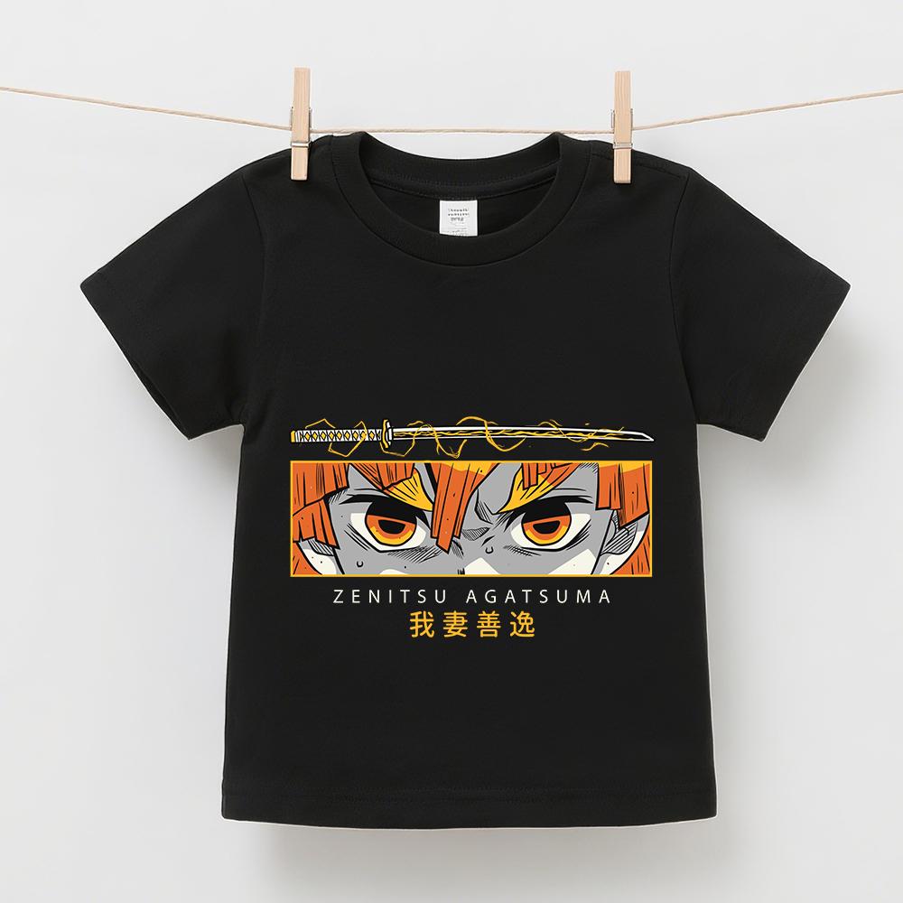 Demon Slayer Zenitsu Anime Print Kids Cotton T Shirt Boys Girls Short Sleeve Clothes Summer Casual Comfortable Top