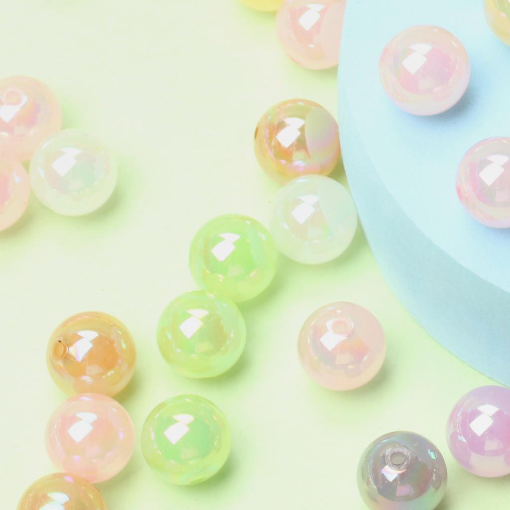100pcs 10/12/14mm Round Beads Necklace Accessories Bracelet Beaded Material Luminous UV Dazzle Jelly Color DIY Acrylic