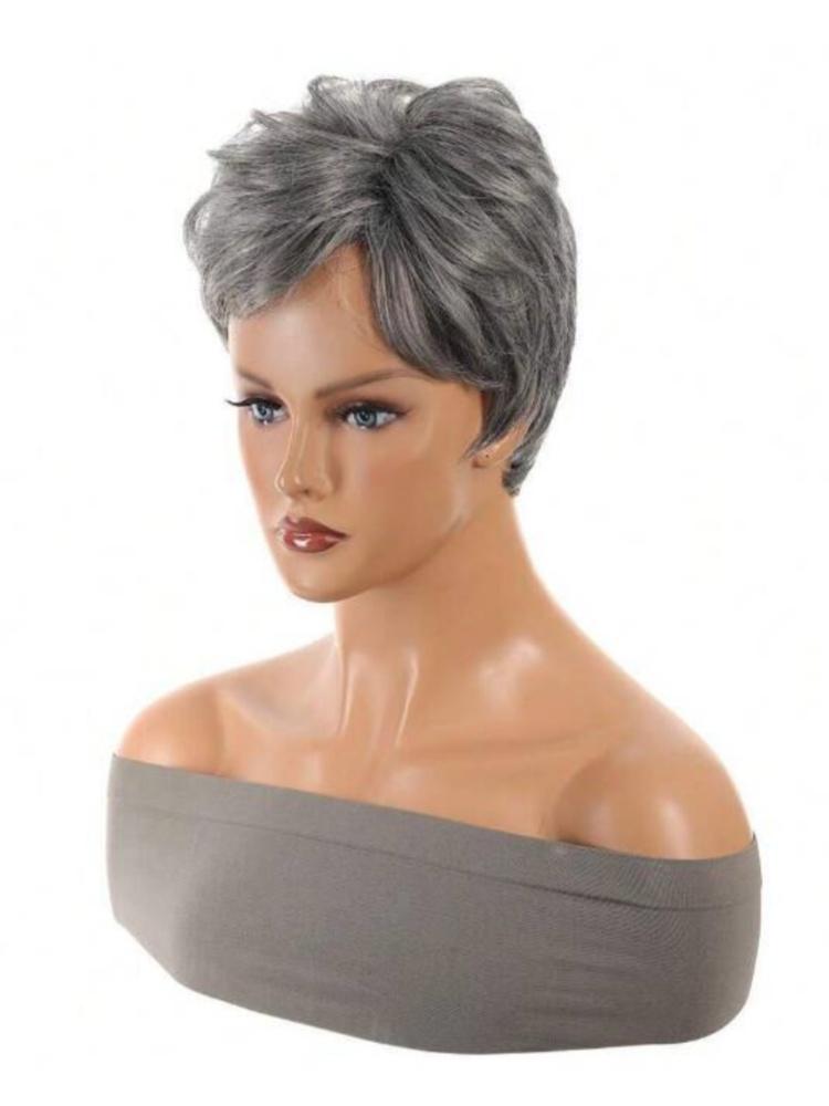 Women Over 60 Short Hair Short Gray Wigs Women Gray Pixie Cut Wigs Daily Wear Hair Coversinverted Craft Wigs Synthetic Short