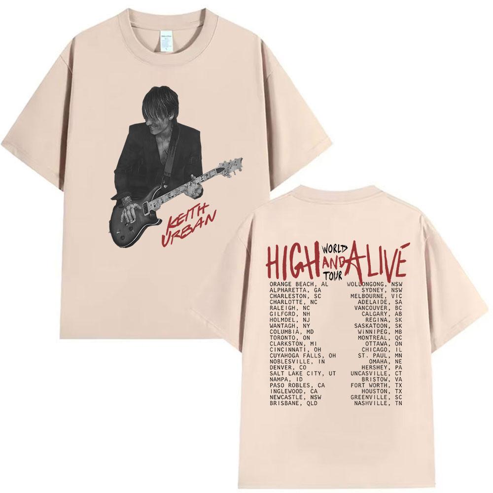 90er Retro Keith Urban High and Alive Welttournee 2025 T-Shirts Unisex Gothic Hip Hop Street Kurzarm Baumwoll-T-Shirt Streetwear