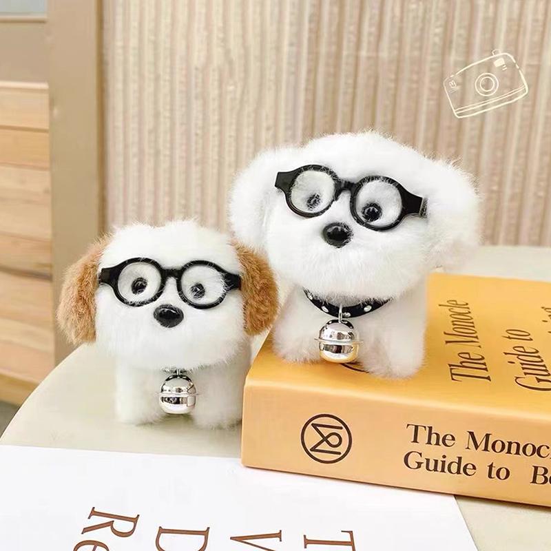 Çizgi Film Sevimli Peluş Gözlüklü Köpek Yavrusu Anahtarlık Yumuşak Dolgulu Köpek Çanta Kolye Süsleri Araba Anahtarlığı Kadın Kız Genç Parti Hediyesi