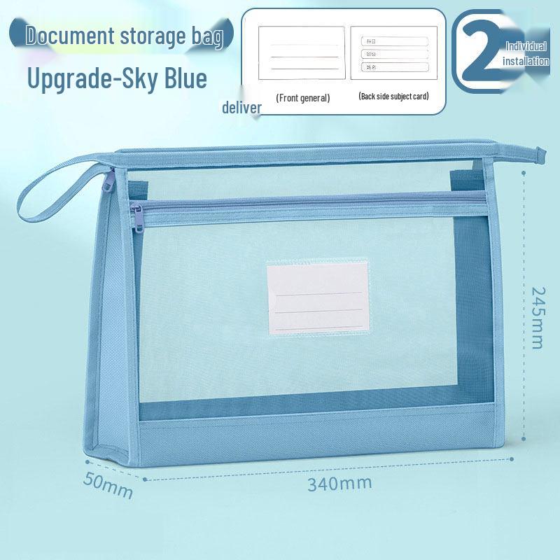 Dual-Layer Zippered Mesh File Bag for Students