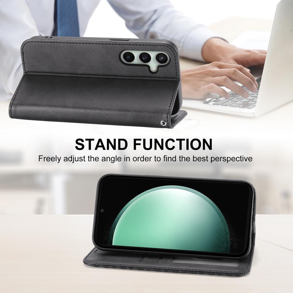 For Samsung Galaxy S25 FE Case Calf Texture PU Leather Wallet Phone Cover with Wrist Strap