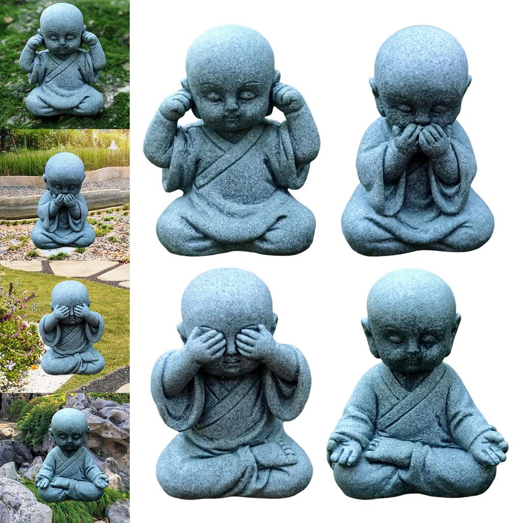 Mini Buddha Statue Resin Little Monk Figurine Collectible Micro Landscape Sculpture for Desktop Car Office Decor Ornament