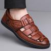 New leather sandals hollow men's hole shoes Velcro one-pedal dad shoes daily versatile casual shoes men