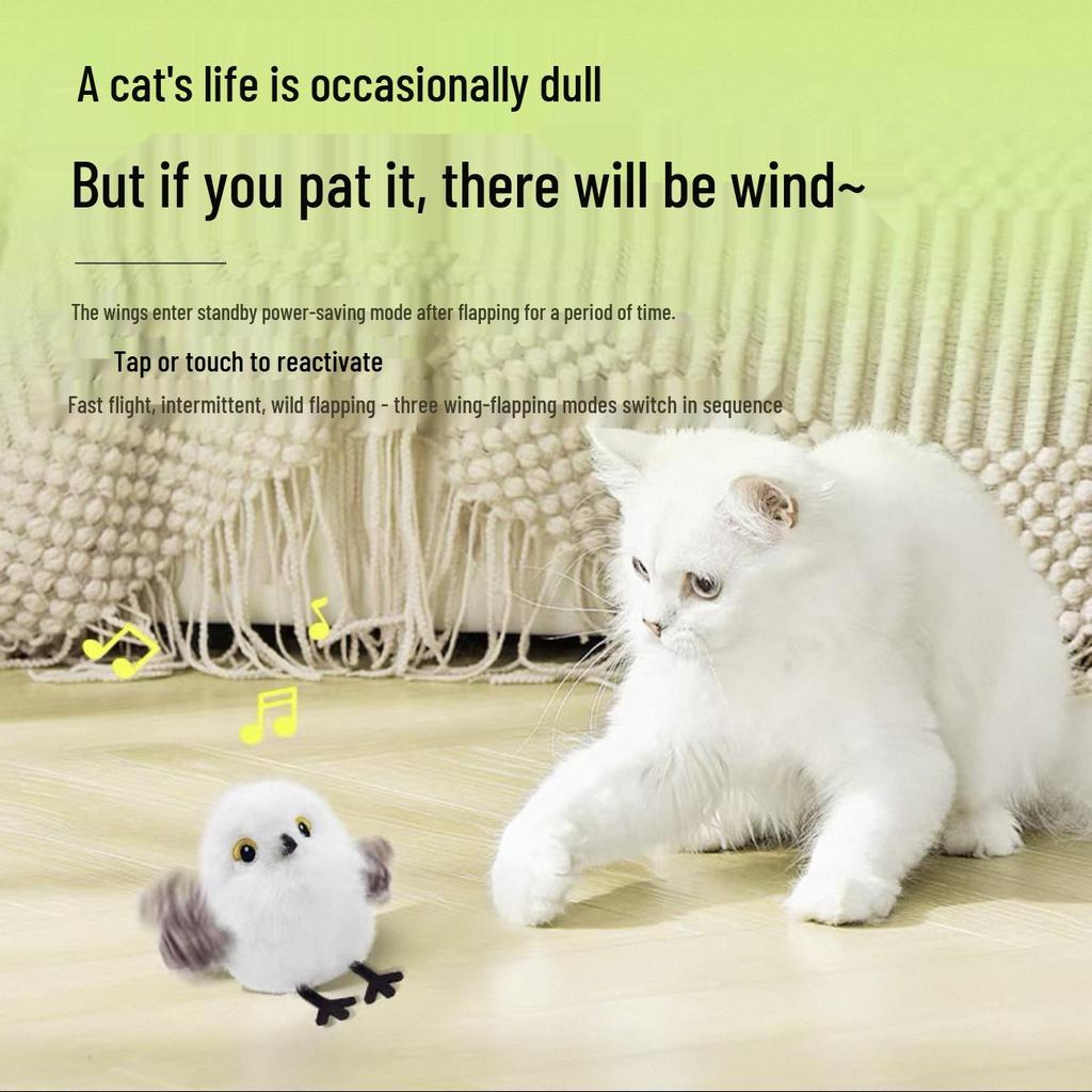 Plush Electric Flapping Bird Cat Toy with Sound and Automatic Motion