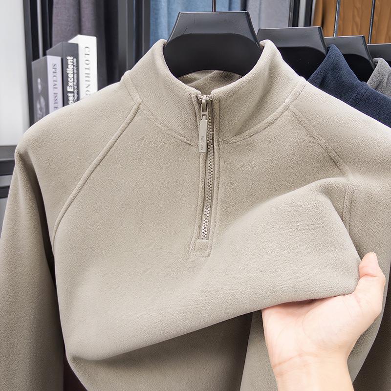 

Men s Sherpa-Lined Stand Collar Half-Zip Hoodie, 600g, Autumn/Winter Warm Base Layer 4XL (Recommended 185-200 kg)