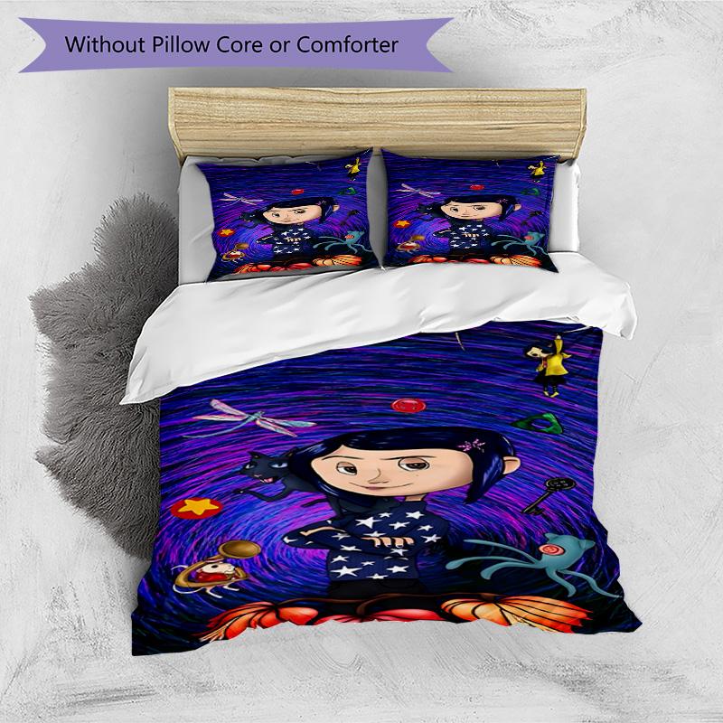 3pcs Duvet Cover Set (1*Duvet Cover + 2*Pillowcase, Without Core), Coraline Print Bedding Set, Bedroom Decor, All‑Season, Birthday Gift