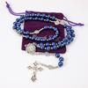 Nazareth Store Blue Pearl Beads Rosary Catholic Necklace Miraculous Medal Cross Silver Tone Rosary in Velvet Bag, 2XL, No Glass, No Gemstones