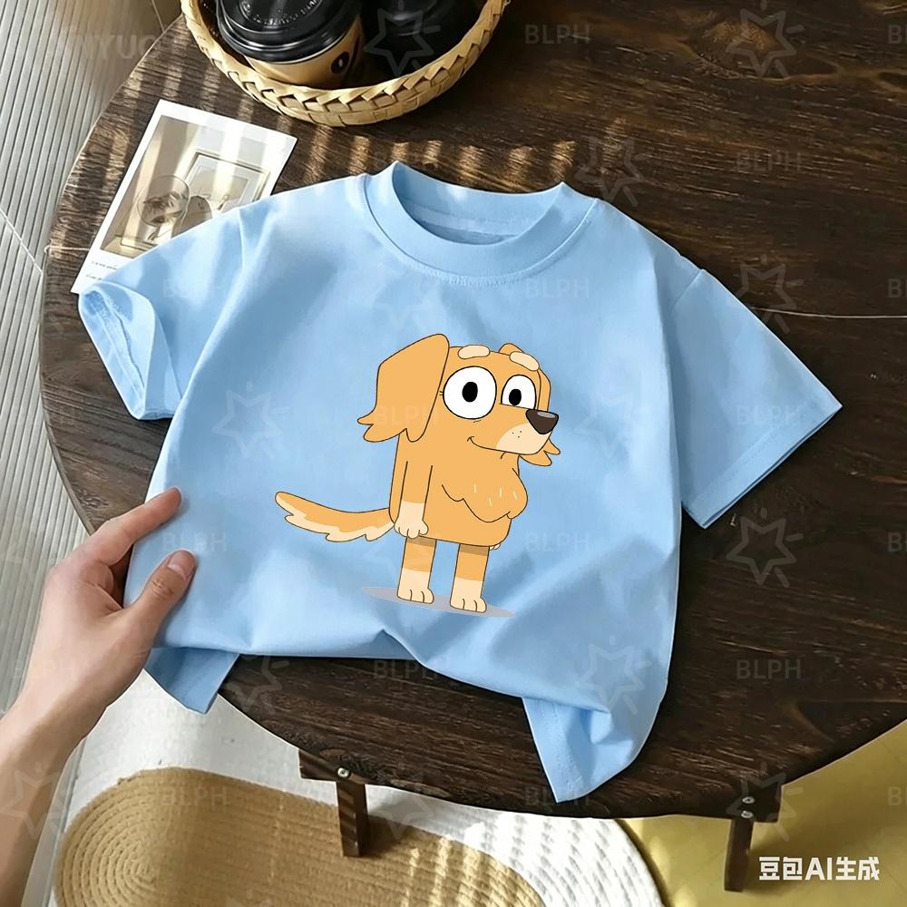 Kids TShirt Cute Bluey Character Print Soft Cotton Casual Short Sleeve Tee Tops for Boys Girls Summer Comfortable Cartoon Cloth