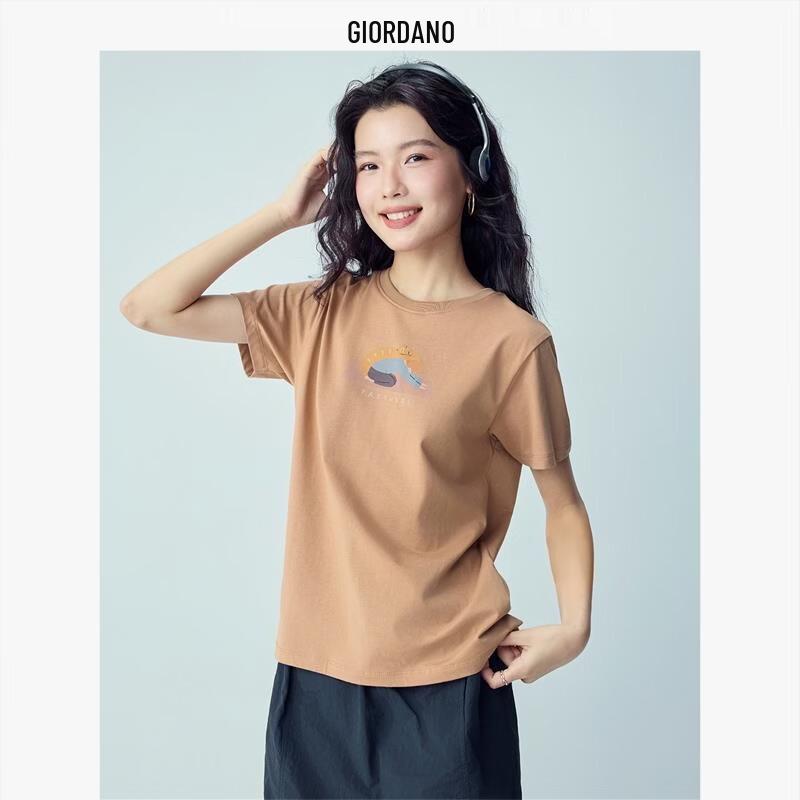 Giordano Women s Fun Cat Print Pure Cotton Short Sleeve T-shirt M