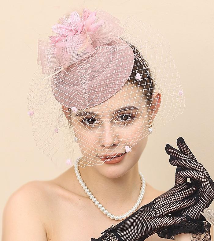 Vintage Netz Kopfbedeckung kleiner Hut Kopfschmuck Braut Haar Hochzeitsaccessoires Feder Kopf Abendvorstellung Party Bühne Schleier