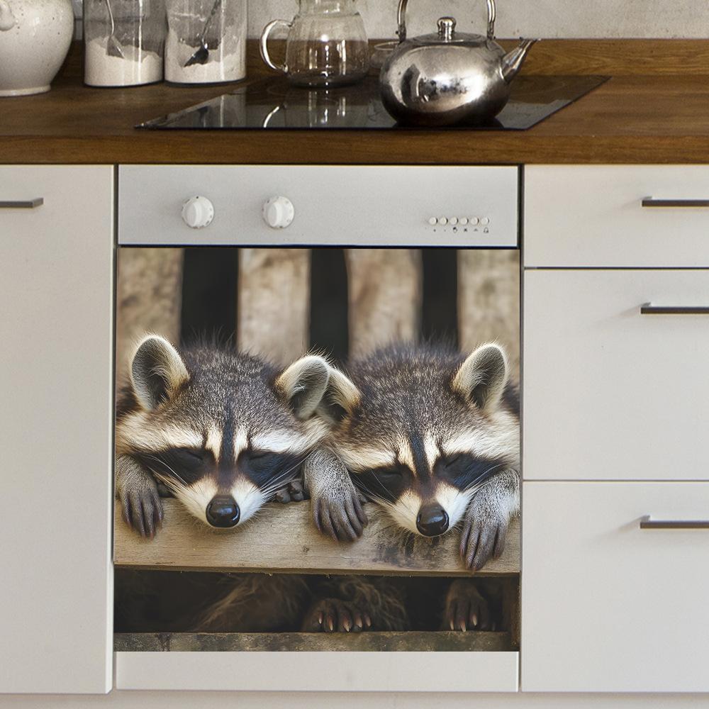 Two Sleeping Baby Raccoons In The Kitchen Ambience Beautify Decorative Walls with Self-adhesive Stickers