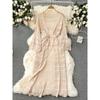 Gentle Korean Outerwear Thin Cape Cardigan Outwear Female Mid Length Long Length Cut Out Crocheted Knitting Vacation Sun Protection Clothing