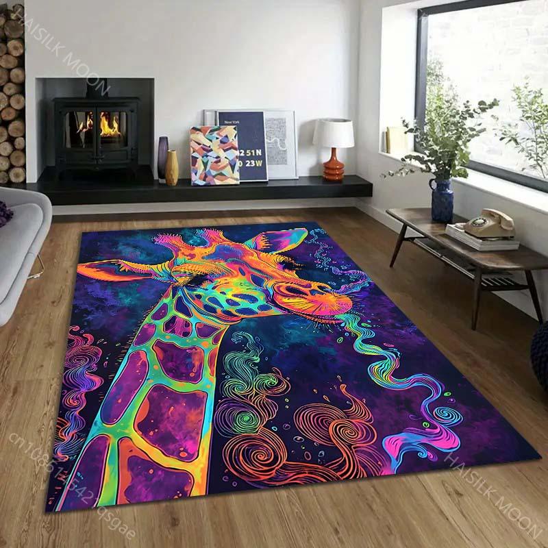 1PC Colorful Artistic Giraffe Image Print Carpet Rug for Living Room Bedroom Sofa Doormat Home Decor Non-slip Floor Mat