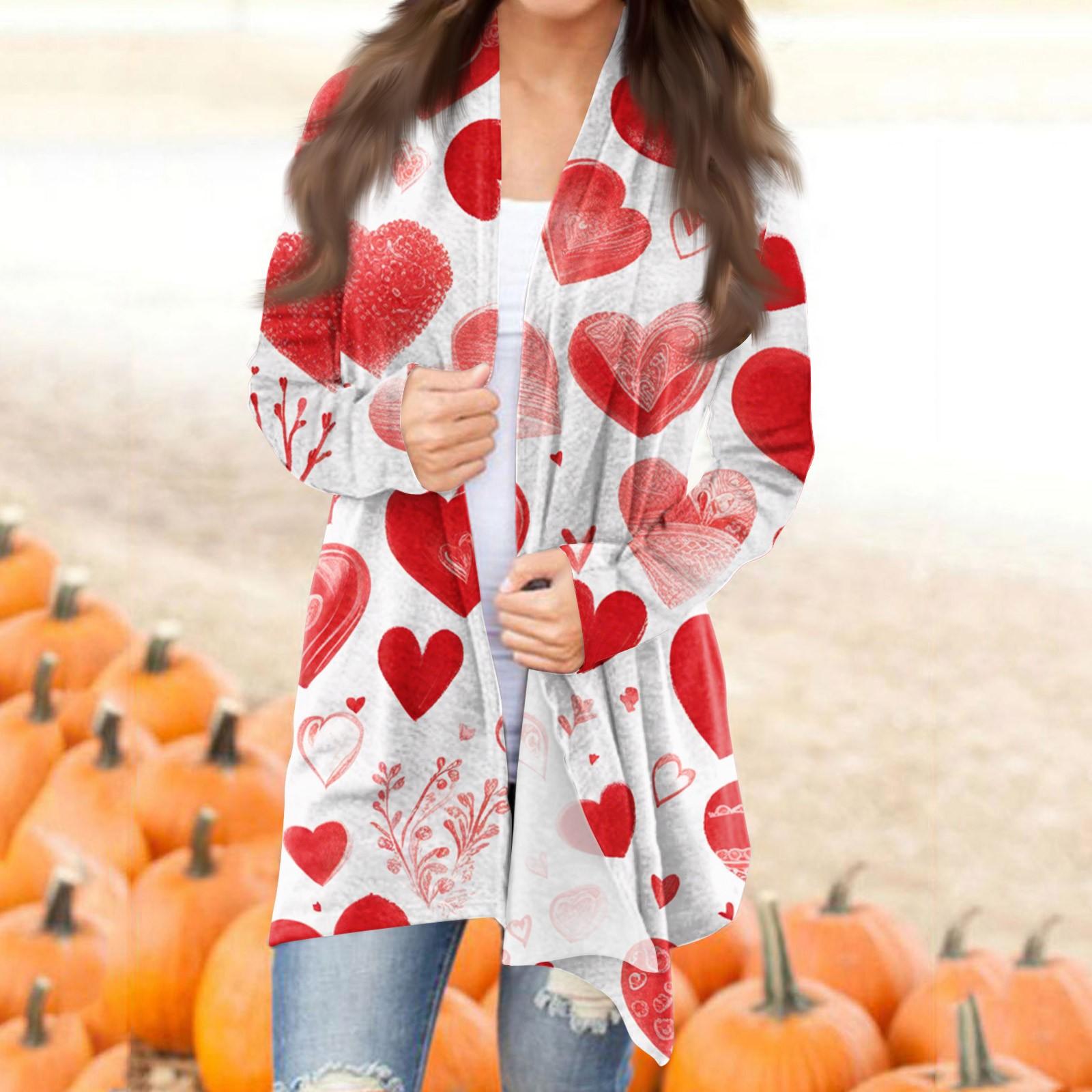 

Женский повседневный кардиган с длинными рукавами и принтом ко Дню святого Валентина, верхнее пальто XXXL красный