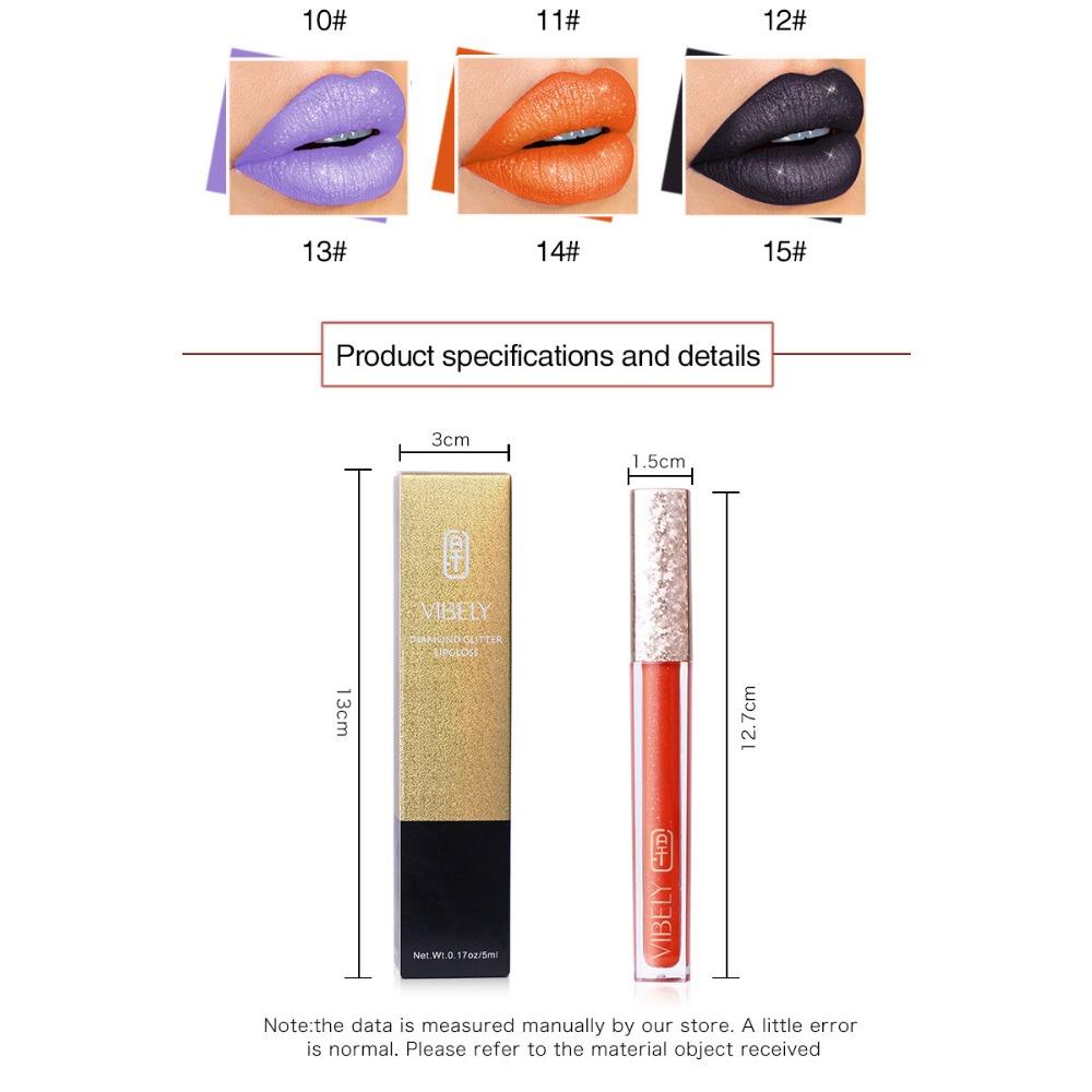 VIBELY 15 Color Does Not Take Off Makeup, Red Beads, Light Flashing Lip Glaze Makeup