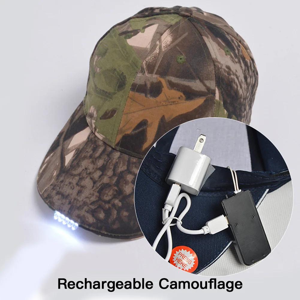 Outdoor Camping Night Fishing Peaked Cap Powered By USB / Button Battery Extended Brim Sun Hat LED Lighted Baseball Cap