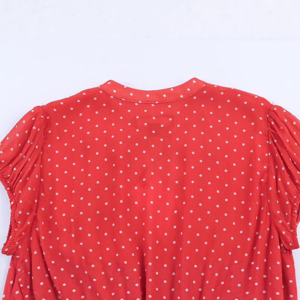 Spring 2026 Spicy Girl V-Neck Polka Dot Cinched Waist Short Dress