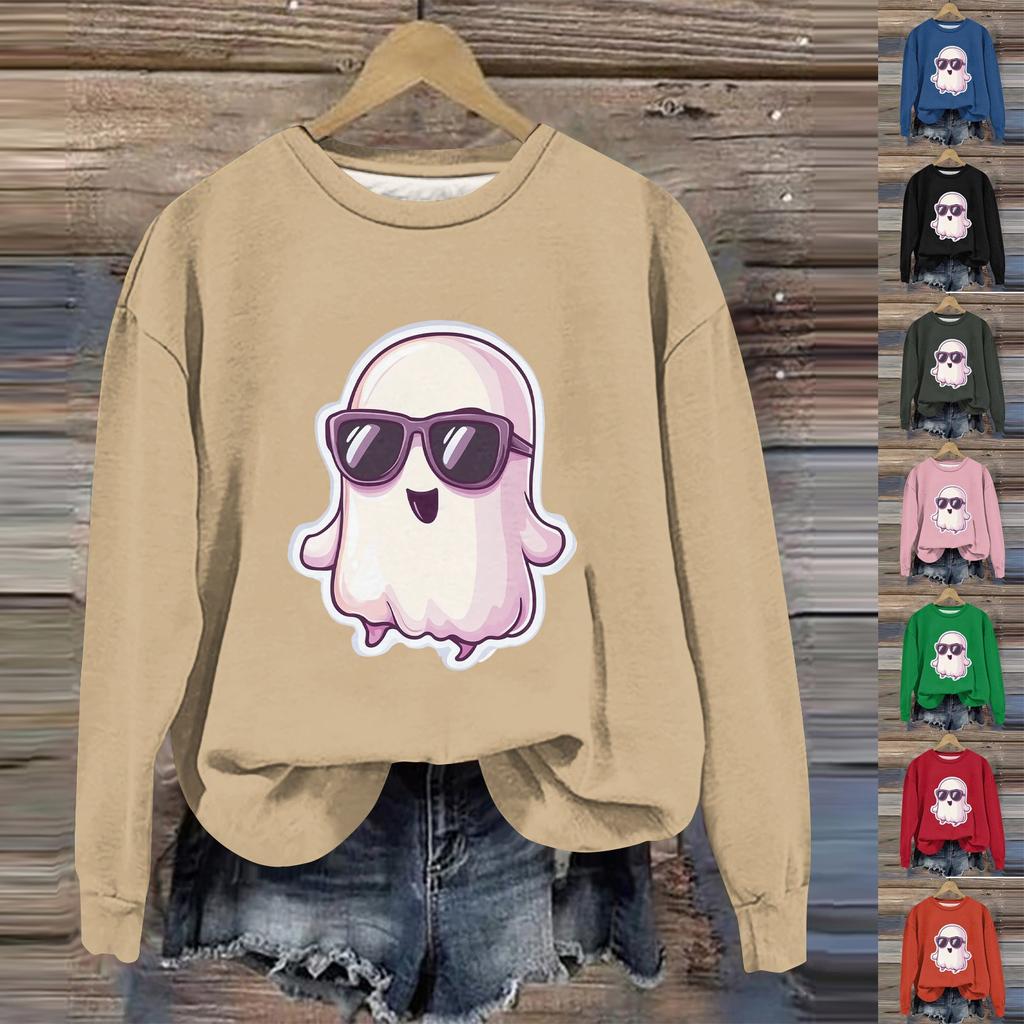 Women's Fashion Long Sleeve Halloween Print Round Neck Sweater Top