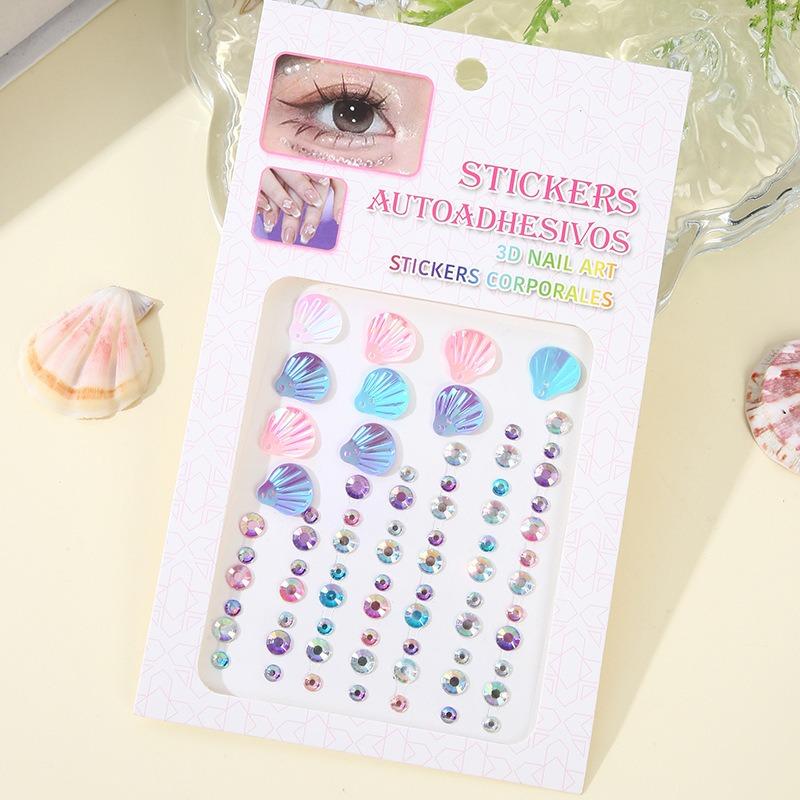 3D Dreamy Shell Crystal Diamond Patch Face Gems Mermaid Temporary Tattoo Stickers Self-adhesive DIY Body Art Decoration Makeup