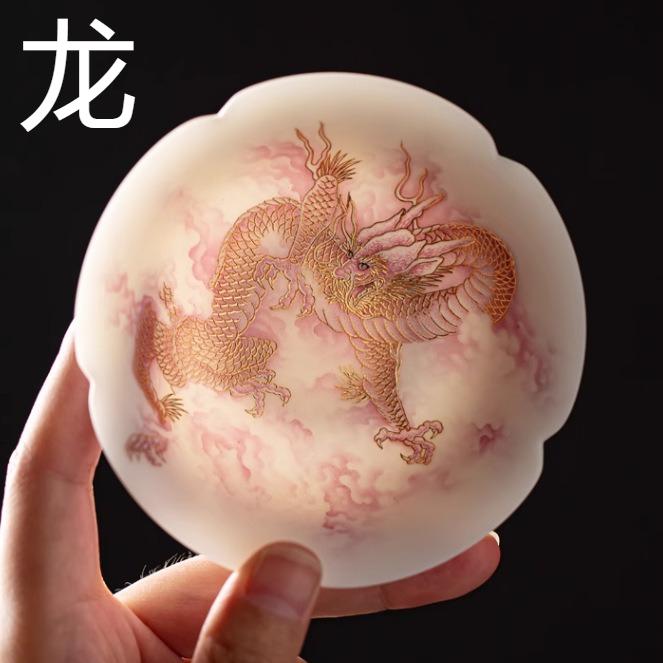 Ceremonial Grade White Porcelain Tea Cups Dragon Phoenix Mutong Set Elegant Chinese Gongfu Japanese Teaware