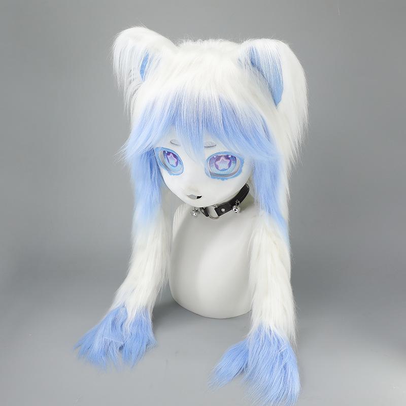 Furui Comic Show Cosplay Kleidung Kopfbedeckung Kig Tierkleidung Tierkopf Fertigprodukt Lolita Katzenohren Cos Plüsch geflochten Tierkopf