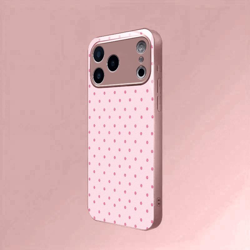 Minimalist Cute Pink Polka Dot Metallic Glass Phone Case For iPhone 17 Pro Max 16 15 14 13 12 11 Pro 15 14 Plus 17 Air 16E Cover