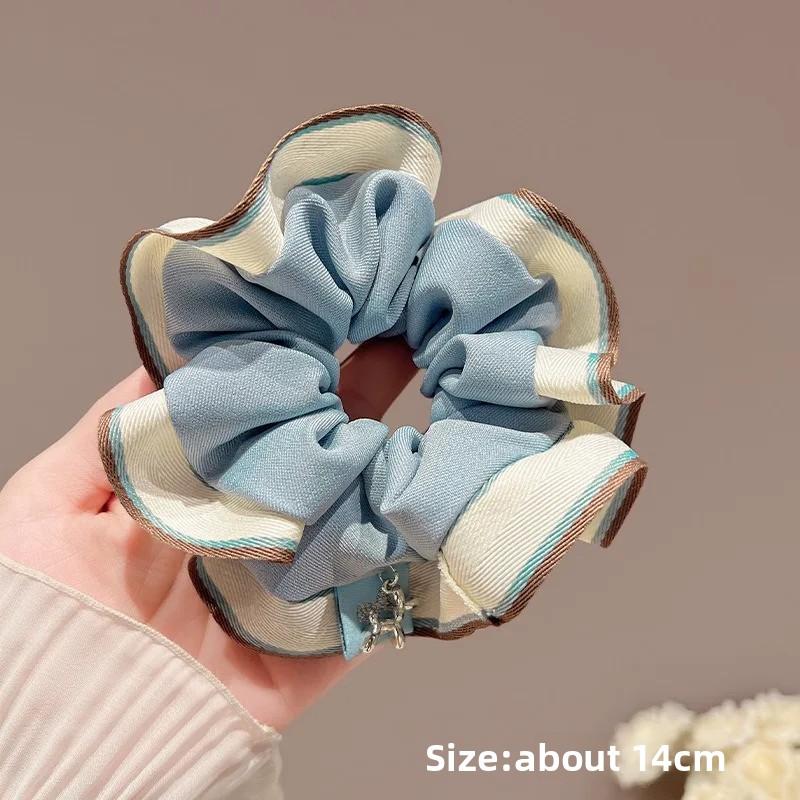 High-Value Striped Ruffled Scrunchie, Blue Fresh Hair Tie, INS Style Sweet Girl Bun Hair Rope