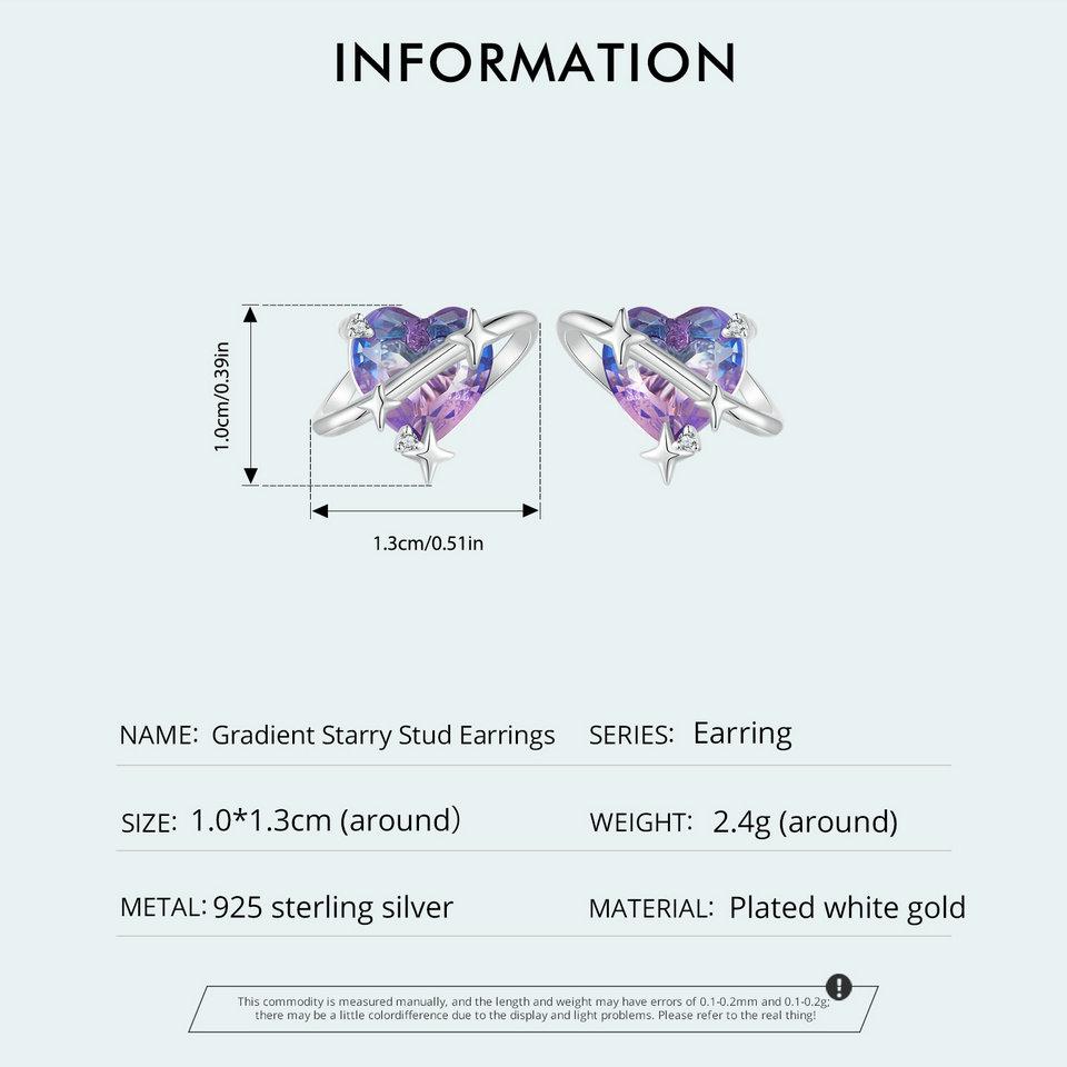 BAMOER 925 Sterlingové stříbro Gradientní hvězdné puzetové náušnice Romantické náušnice lásky pro ženy Dívčí dárek Jemné šperky Každodenní nošení