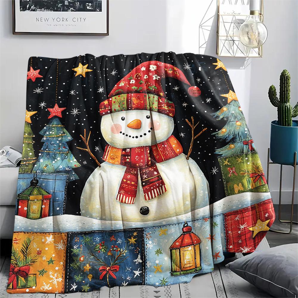 snowman Print Flannel Blanket, High quality Comfortable for All Seasons, Home Decor, Warmth and Comfort, Perfect for Christmas Gifts