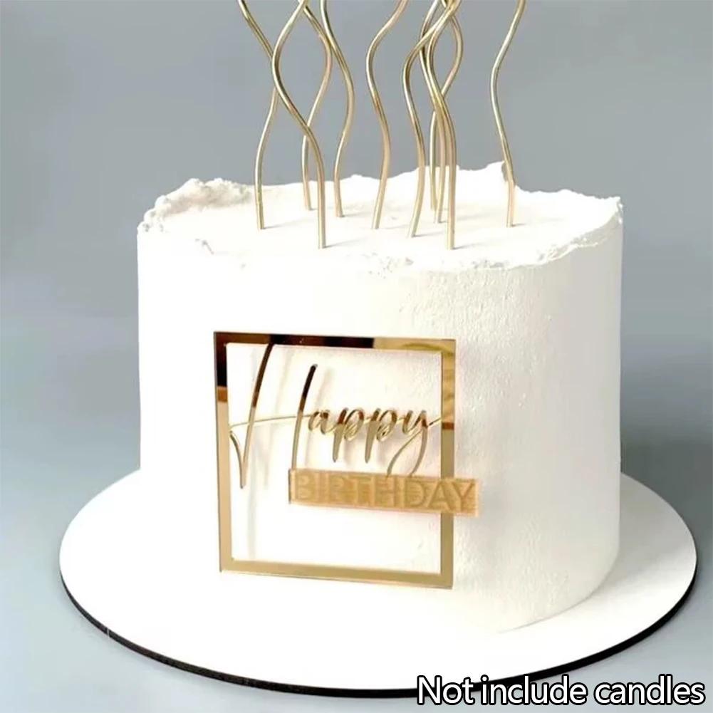 Nová dětská narozeninová party boční vlaječka na dort pro miminko Dárek Zlatý akrylátový Happy Birthday Dortové ozdoby Dortové ozdoby Potřeby na pečení