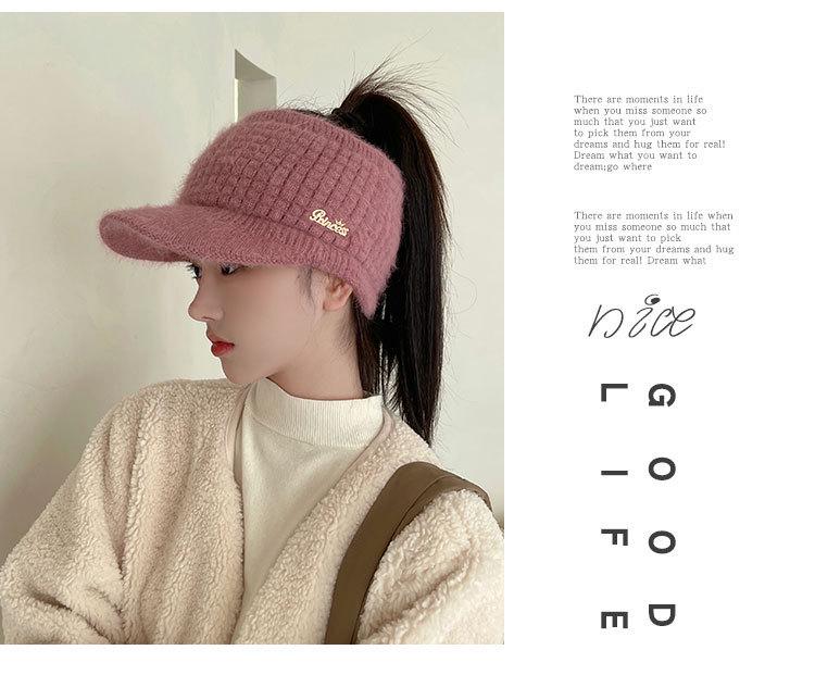 Women's Fleece-lined Wool Knitted Wide Brim Visor Hat for Autumn & Winter Sports