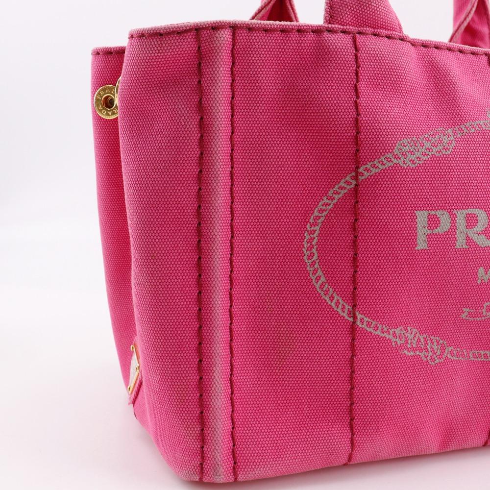Prada Canapa Handbag 2WAYShoulder Tote Bag Pink Canvas Women Used