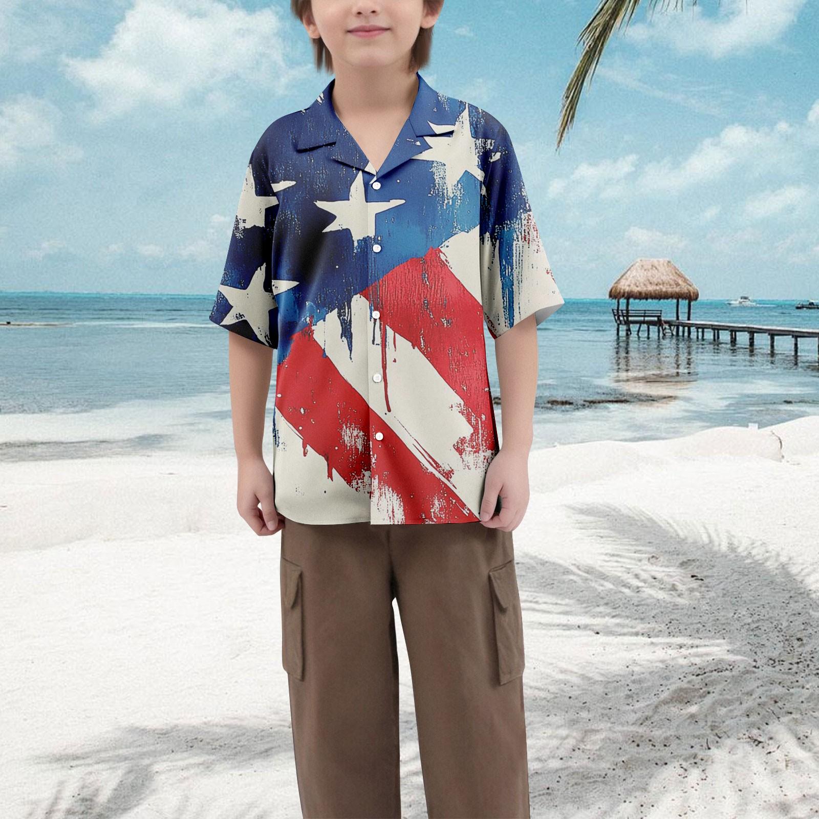 

Хлопчача повсякденна сорочка вільного крою з короткими рукавами та модною принтованою сорочкою-топом 140 червоний