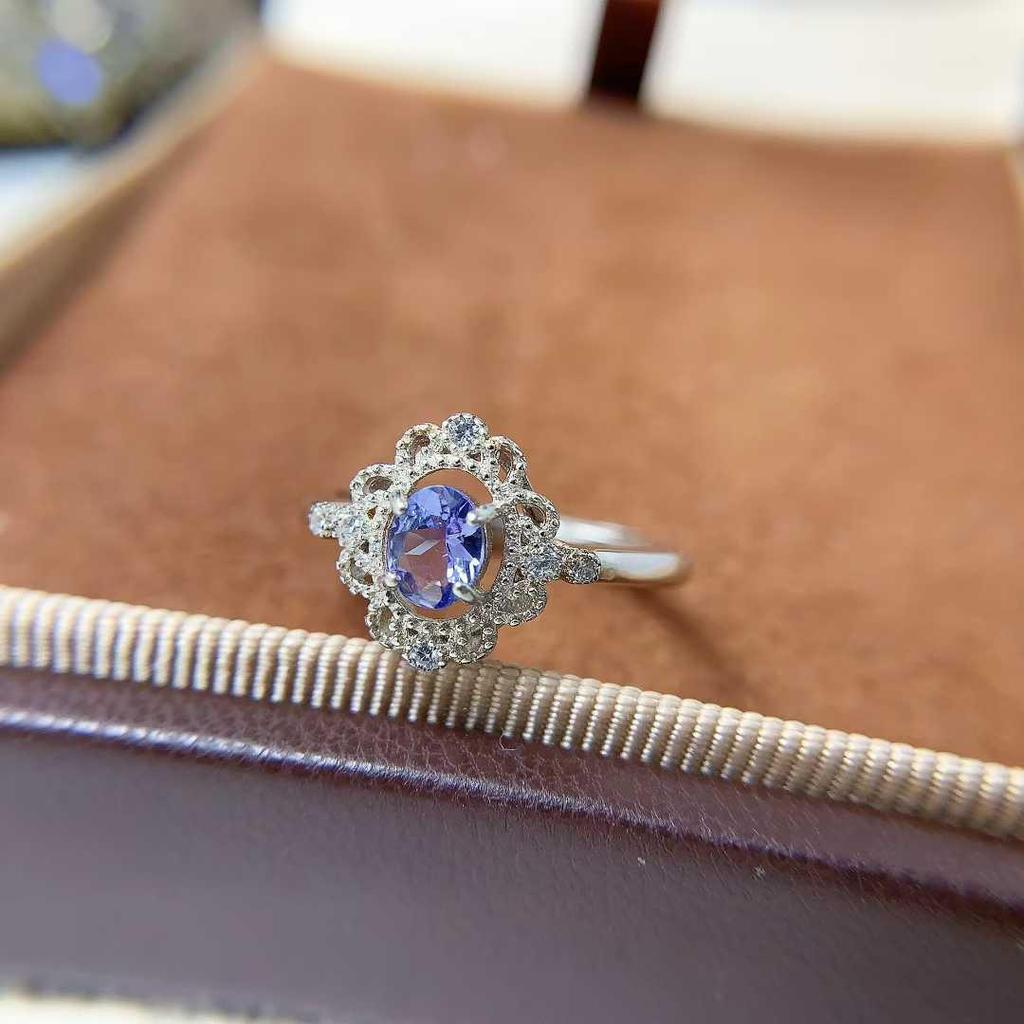 Tanzanite S925 Sterling Silver Open Band Ring - Simple Daily Wear Design for Women