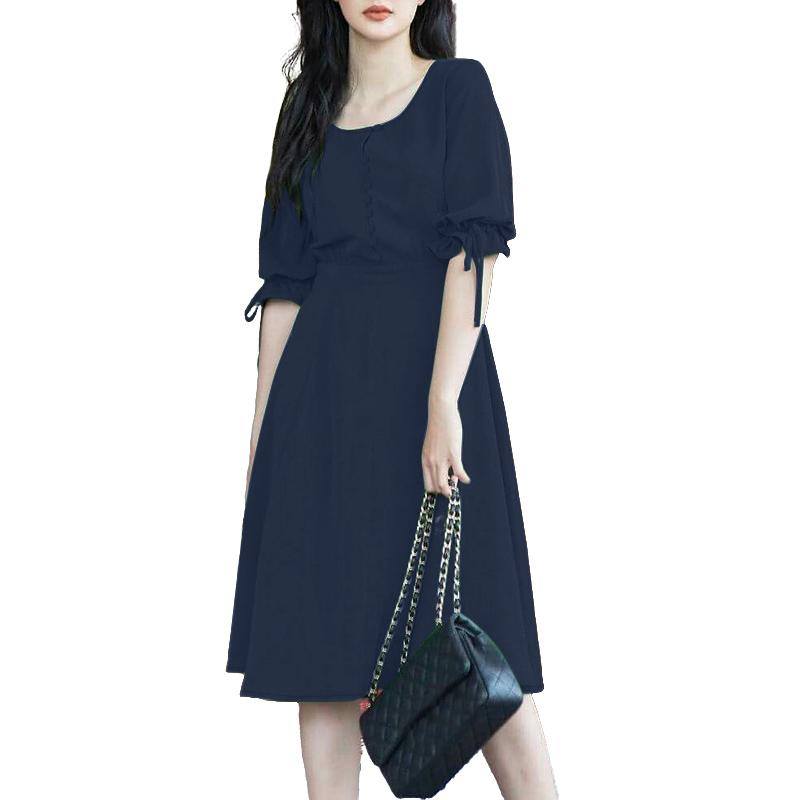 

ZANZEA Women Round Neck Loose Summer Short Sleeve Dress L тёмно-синий