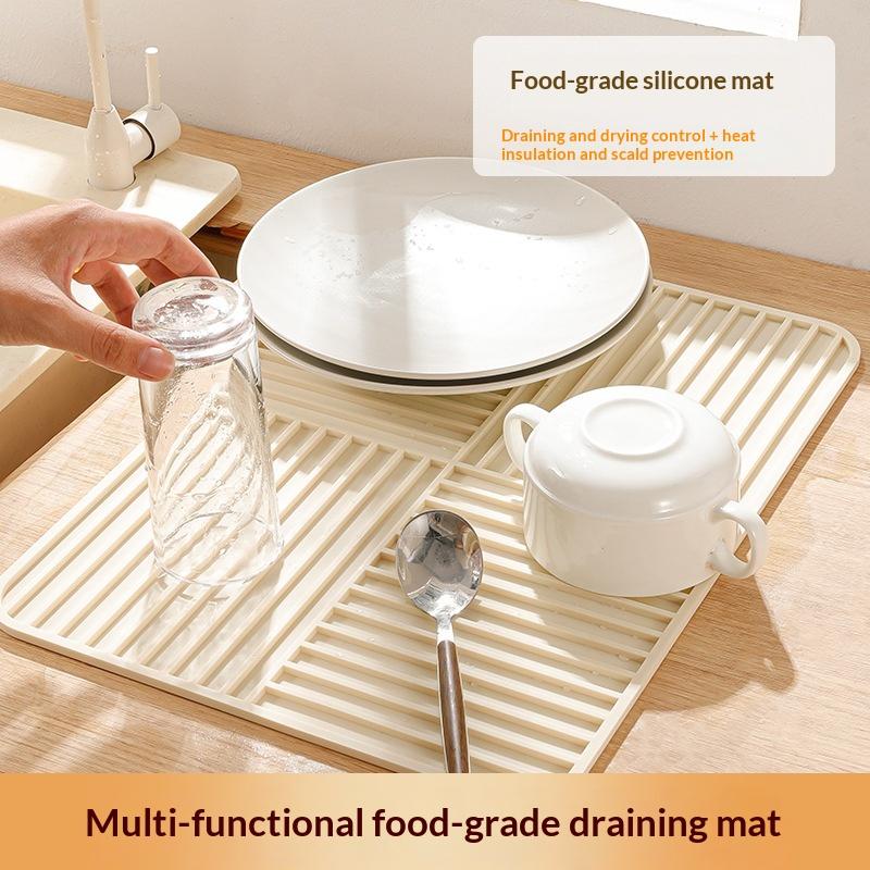 1Pc Foldable Dish Drying Mat Silicone Drain Mat For Kitchen Tableware Non-slip Drying Pad Dish Drain Mat Quick Draining For Home