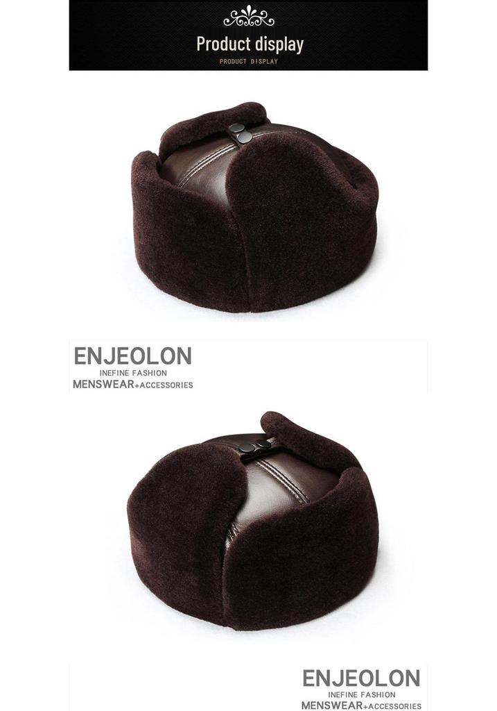 Men's Genuine Leather Lei Feng Hat - Warm Winter Ear Protection for Seniors and Dad