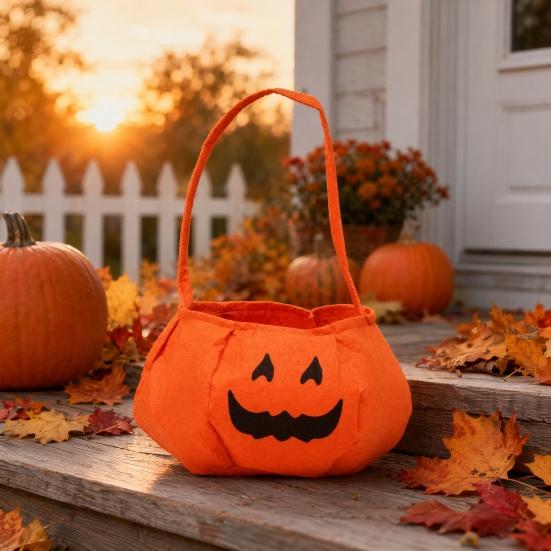 Xiaobudian Halloween Pumpkin Candy Bag for Kids, Small Trick or Treat Bucket, Soft Face Basket with Handle Party Decoration