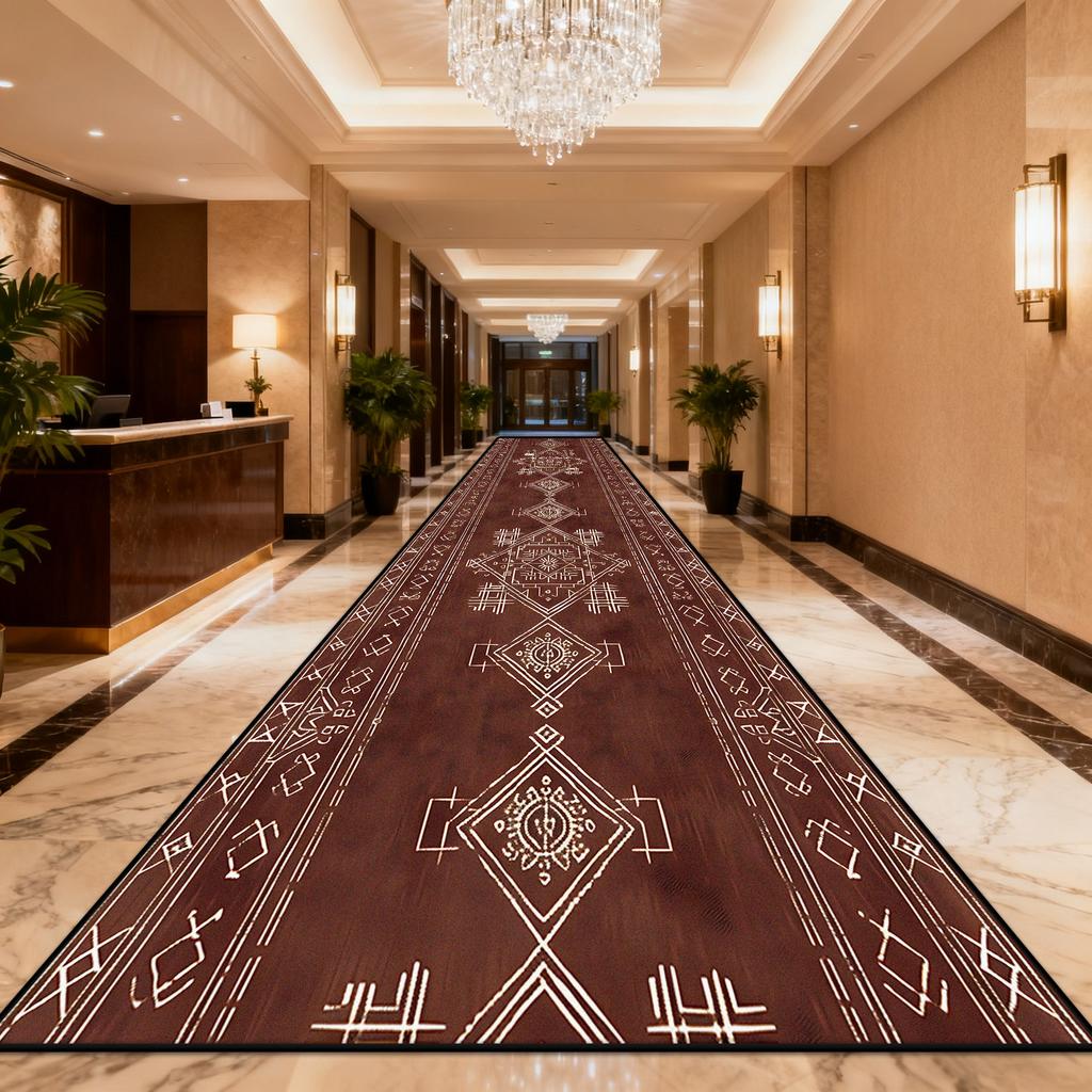 European Retro Brown Lint-free Long Runner Rug Luxury Non-slip Foldable Long Corridor Carpet Easy Clean Soft Passageway Foot Mat
