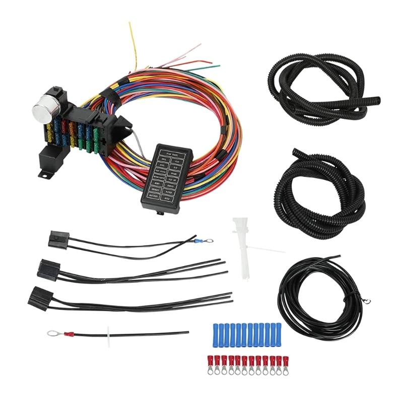 Universal 14 Circuit Wiring Harness Muscle Car Hot Rod Street-Rod XL Wire 12V Voltage-Circuit Harness Kit Repairing Tool