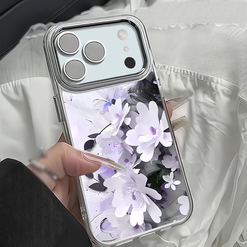 INS Watercolor Floral Case For iPhone 17 Pro Max iPhone 16 15 14 13 Pro Max 11 17e 16e Plating Lens Frame Clear Soft Silicone Back Cover