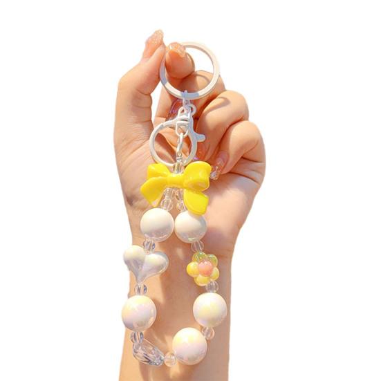 Keychain Macaron Color Heart Flower Beads Design Key Chain Transparent Colorful Pendant Mobile Phone Chain Bag Hanger Anti-Lost Accessory