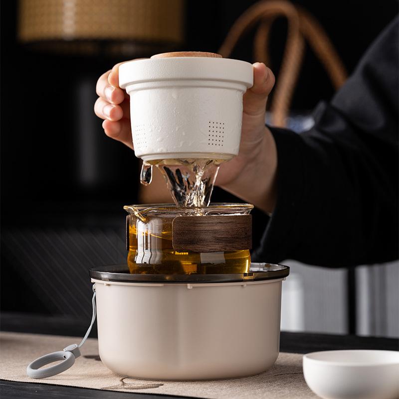 Light luxury one pot two cups travel kung fu tea set tea separation small tea table tea maker business souvenir