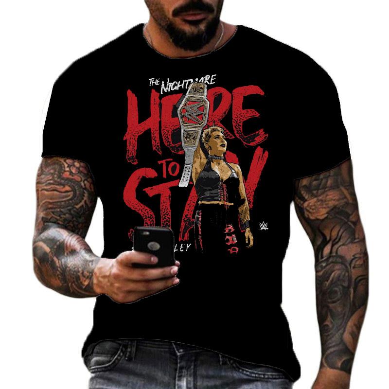 2025 Summer Men's 2D Printing Famous Wrestler Rhea Ripley T-shirt Children's Street Round Neck Sports Large Top