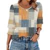 Women's Clothing, Spring, Loose, Casual, Printed, Seven Quarter Sleeves, Round Neck, T-shirt, Top
